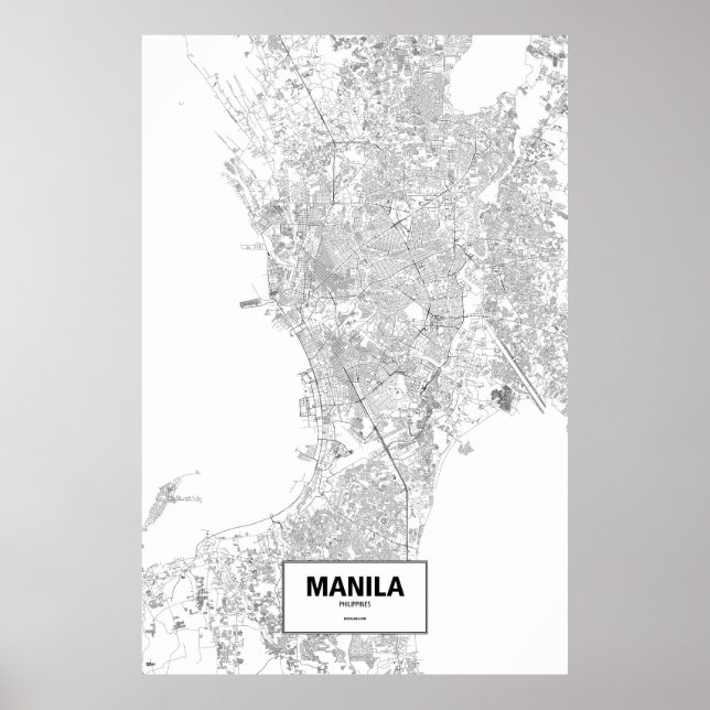 Póster Manila, Filipinas (negro sobre blanco) (Frente)