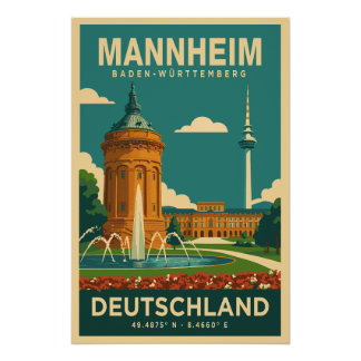 Póster Mannheim Baden-Württemberg Deutschland Reiseplakat