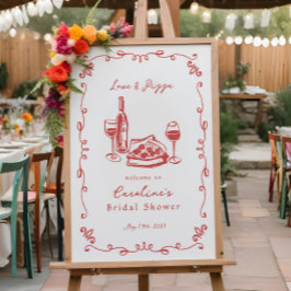 Póster Mano caprichosa de Pizza Wine Bridal Shower Rótulo