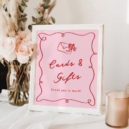 Póster Mano caprichosa dibuja tarjetas y regalos rosados 