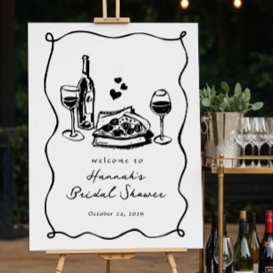 Póster Mano caprichoso dibujó Pizza Wine Bridal Shower