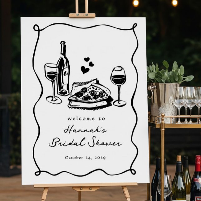 Póster Mano caprichoso dibujó Pizza Wine Bridal Shower (Subido por el creador)