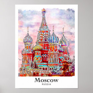 Póster Mano de acuarela de Moscú Rusia Dinamarca dibujada