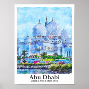 Póster Mano de acuarela de viaje de los Emiratos Árabes U