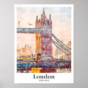 Póster Mano de agua de viaje de Londres Inglaterra