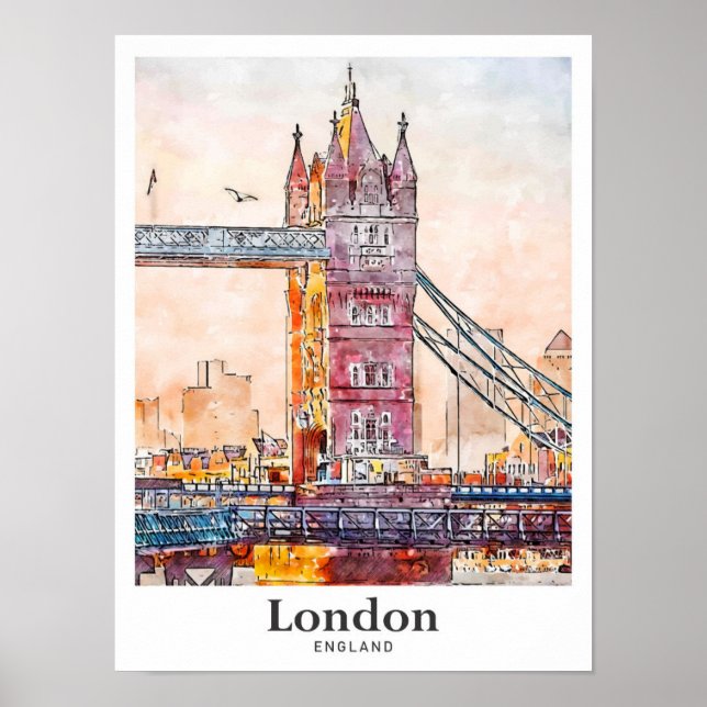 Póster Mano de agua de viaje de Londres Inglaterra (Frente)