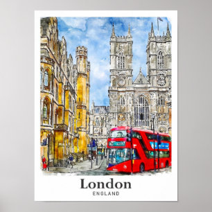 Póster Mano de agua de viaje de Londres Inglaterra Reino
