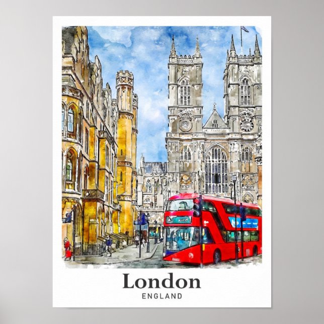Póster Mano de agua de viaje de Londres Inglaterra Reino  (Frente)