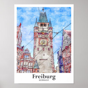 Póster Mano de color de agua de viaje de Freiburg Alemani