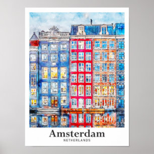 Póster Mano de color de agua para viajes de los Países Ba