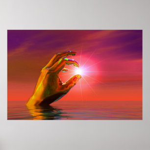 Póster Mano de Dios sosteniendo el sol