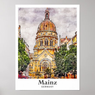 Póster Mano de esbozo de acuarela de viajes de Mainz Alem