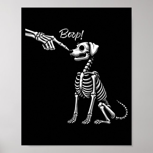 Póster Mano de esqueleto acariciando perro cachorro lindo (Frente)
