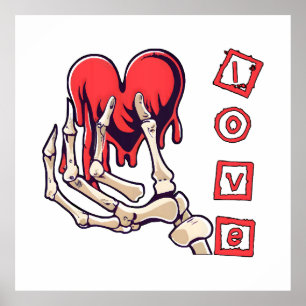 Póster Mano de esqueleto de amor simbólico que ofrece cor