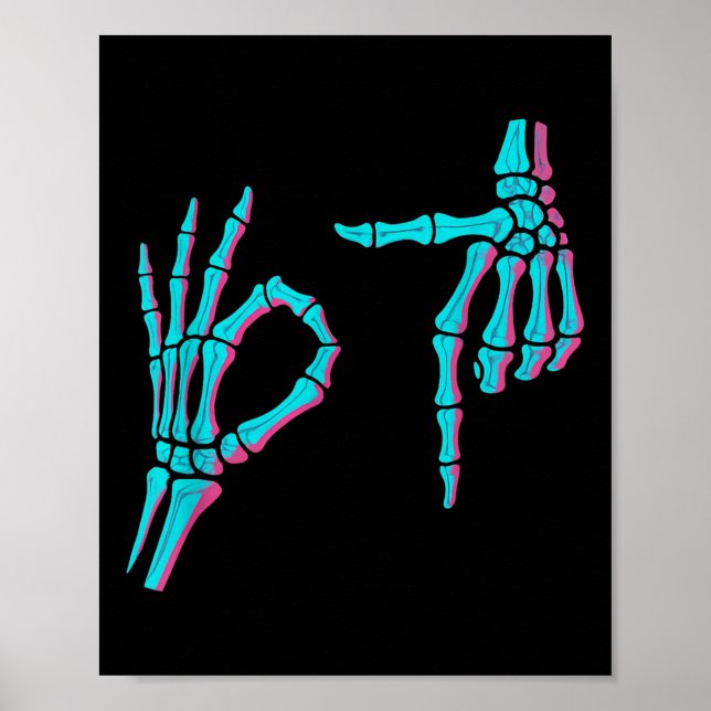 Póster Mano de esqueleto divertida seis siete 6 7 meme 67 (Frente)
