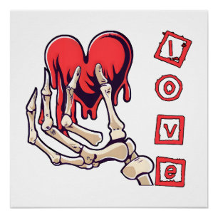 Póster Mano de esqueleto simbólico del amor que ofrece co