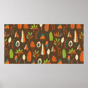 Póster Mano de garabato dibujada patrón tropical con hoja