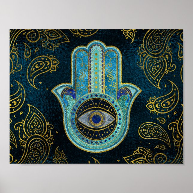 Póster Mano de Hamsa decorativa de fondo paisajista (Frente)