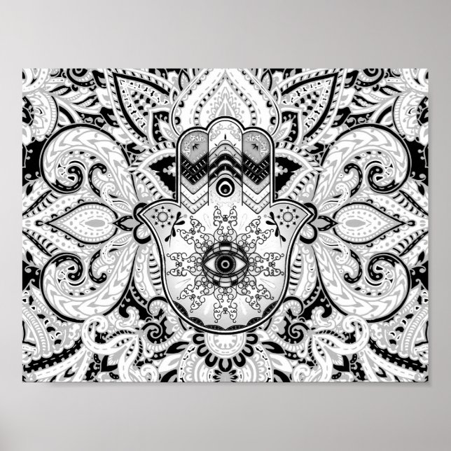 Póster Mano de Hamsa en escala de grises de Fátima (Frente)
