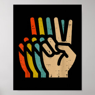 Póster Mano de la Paz Colores Retro Vintage 70s Hipe Homb
