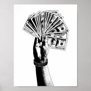 Póster Mano de los hombres Holding 100 dólares Bills mone
