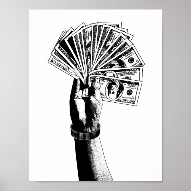 Póster Mano de los hombres Holding 100 dólares Bills mone (Frente)