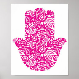 Póster Mano del Talisman Afortunado Blanco Rosa Hamsa