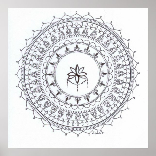 Póster Mano Dibuja Mandala Poster Para Colocar (Frente)
