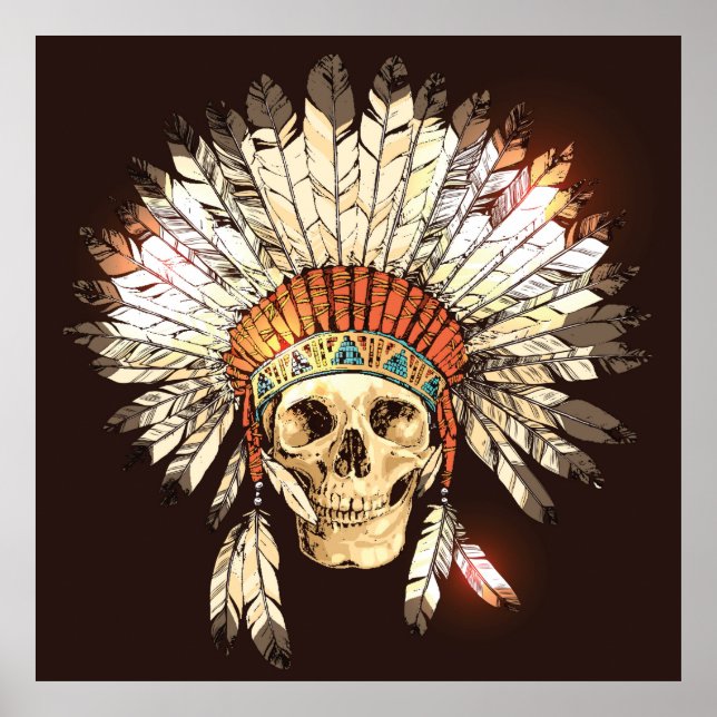 Póster Mano dibujada de la cabeza de un nativo americano  (Frente)