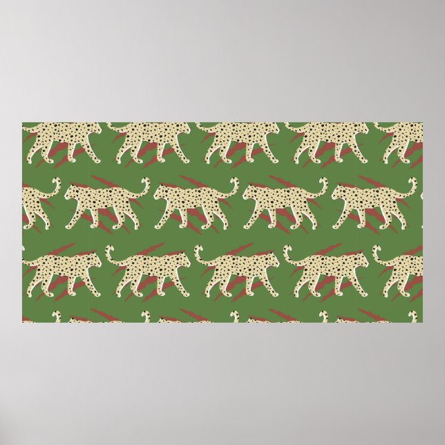 Póster Mano dibujada de un paro de leopardo abstracto con (Frente)