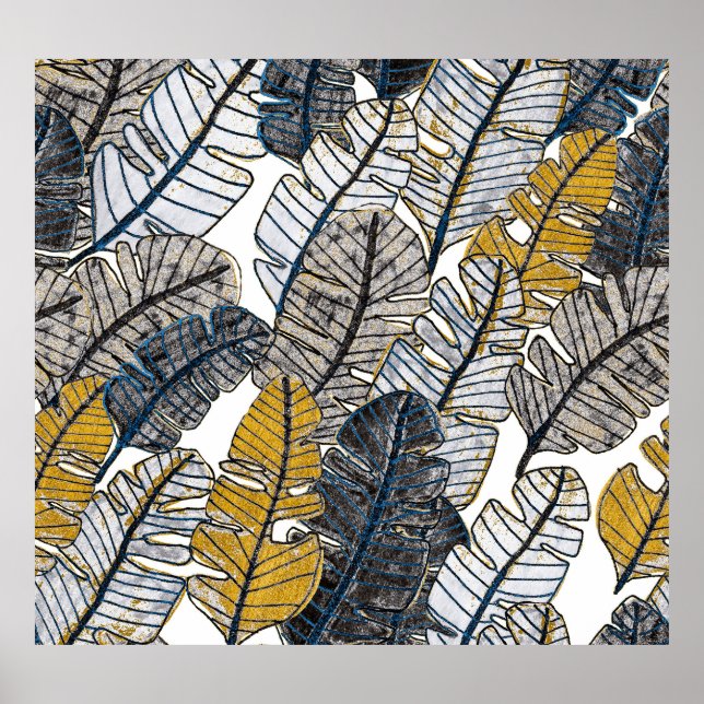 Póster Mano dibujada: hojas tropicales (Frente)