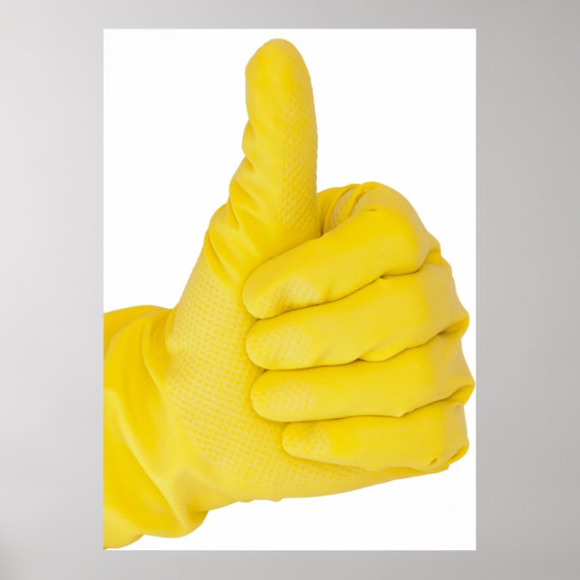 Póster Mano en guante de látex amarillo (Frente)