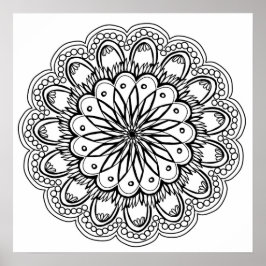 Póster Mano floral dibujada Mandala Coloración para adult