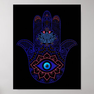 Póster Mano Hamsa Ojo Azul Malvado Yoga - Símbolo Espirit