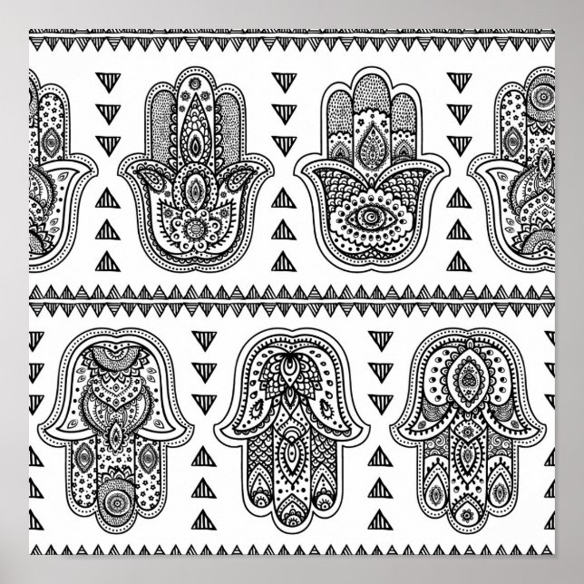 Póster Mano india dibujó Hamsa Doodle 2 (Frente)