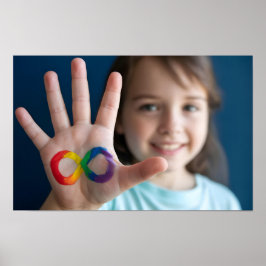 Póster Mano infantil autista con símbolo de infinito arco