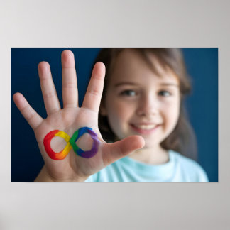 Póster Mano infantil autista con símbolo de infinito arco