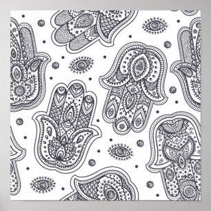 Póster Mano inspirada Drawn Hamsa 2