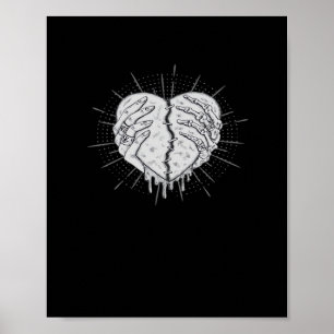 Póster Mano Monocroma De Esqueleto Con Corazón Clásico