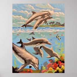 Póster Mano Pintada Por Número | Delfines lúdicos |