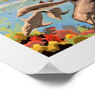 Póster Mano Pintada Por Número   Delfines lúdicos  