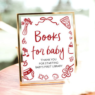Póster Mano roja italiana dibuja libros de Baby Shower pa