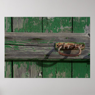 Póster Mano Rústica De La Puerta En La Puerta Verde
