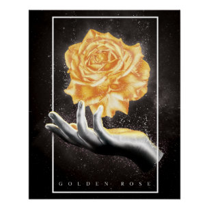 Póster Mano sosteniendo una rosa dorada