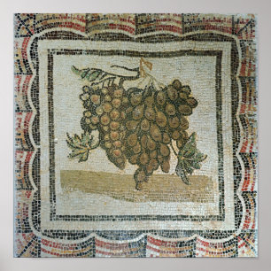 Póster Manojo de uvas blancas, mosaico romano