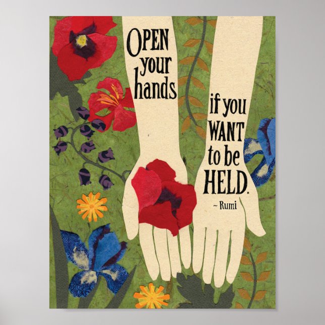 Póster Manos abiertas en jardín de flores-pequeña (Frente)