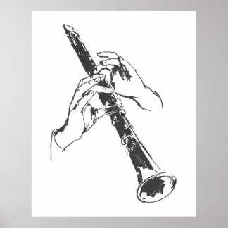 Póster Manos blancas negras vintage Clarinet Benny Goodma