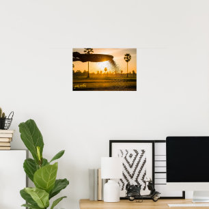 Póster Manos Cernido Granos Paisaje Rural