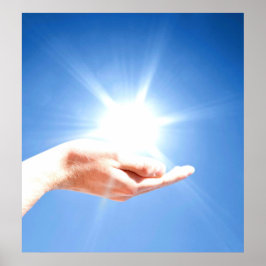 Póster Manos curativas sobre fondo azul, reiki, chakra