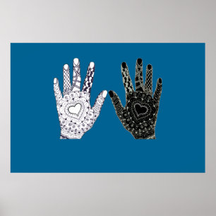 Póster Manos de amistad negras y blancas